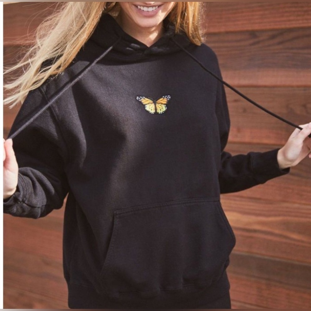 BRANDY MELVILLE NWOT butterfly Hoodie Sweatshirt black